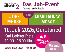 Werbeplakat für das Job Event in Geretsried. Am 11. Juli 2026 am Karl Lederer Platz.